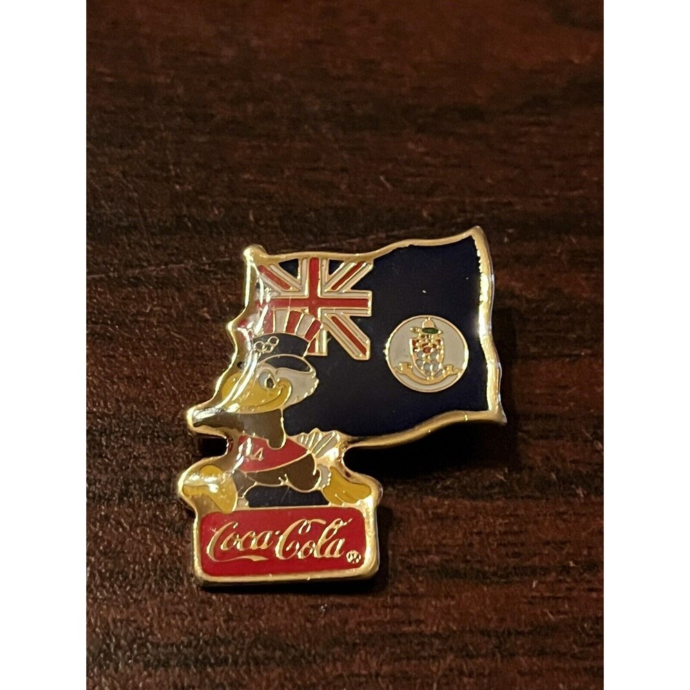 Vintage 1984 LA Olympics Coca Cola Sam Eagle Cayman Islands Flag Lapel Pin